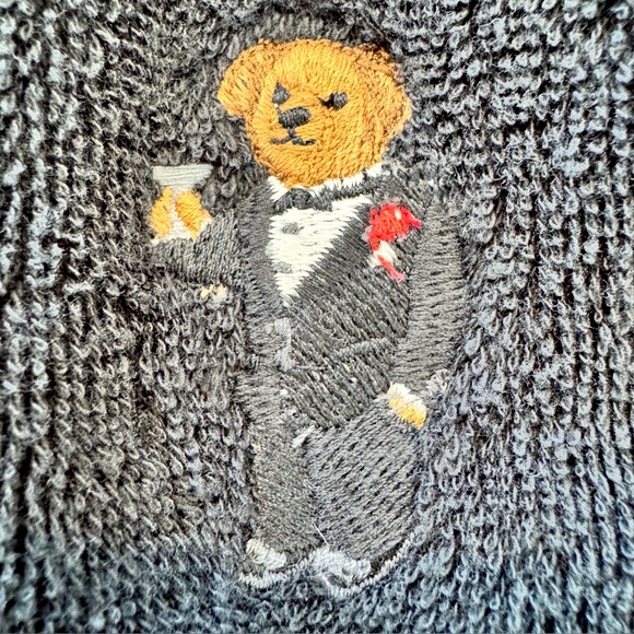 Polo Ralph Lauren Mens L/XL Polo Bear Tuxedo Embroidery Terry Robe Black Lounge - Picture 3 of 13